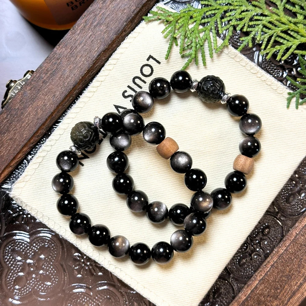 Obsidian & Sandalwood Bracelet