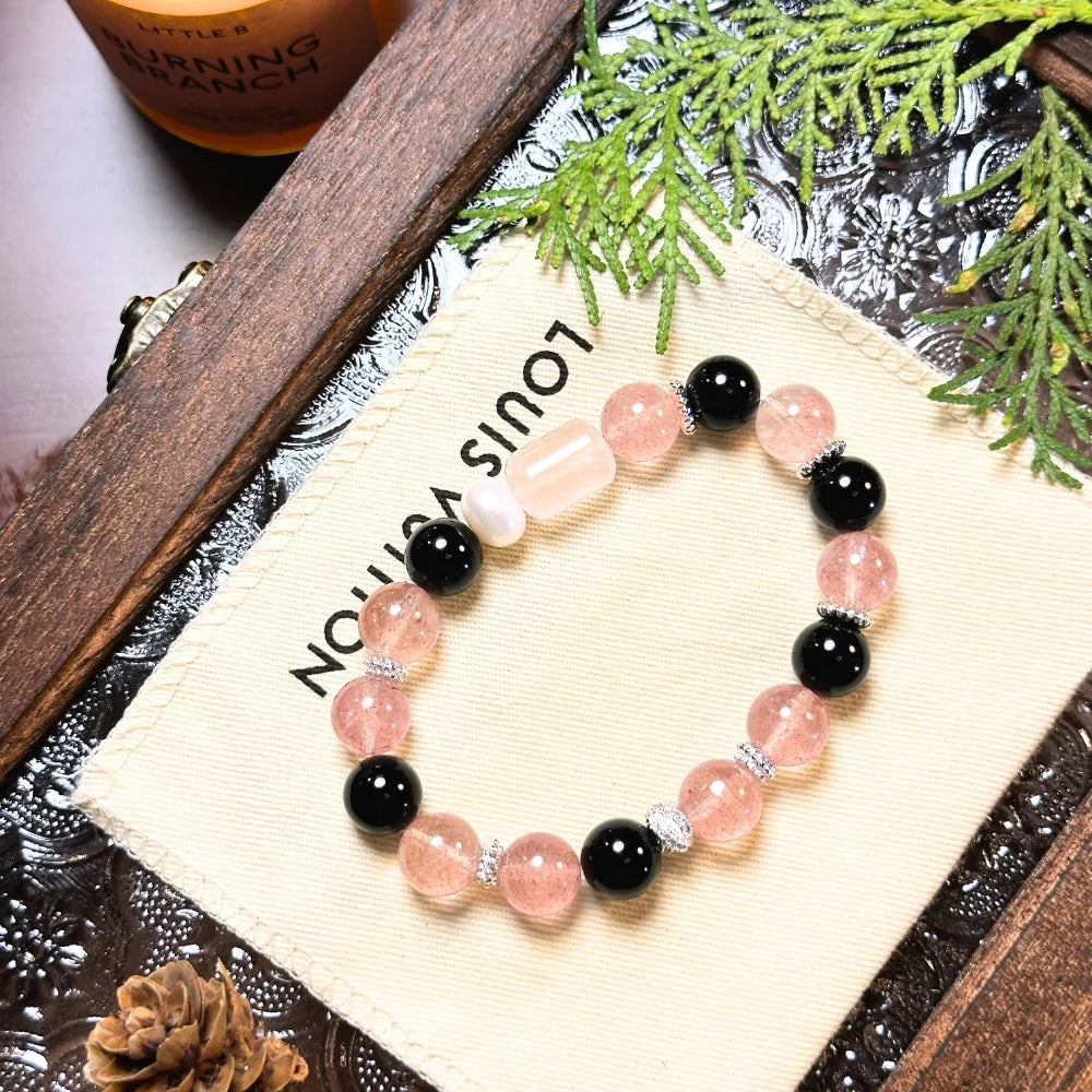 Obsidian & Strawberry Bracelet