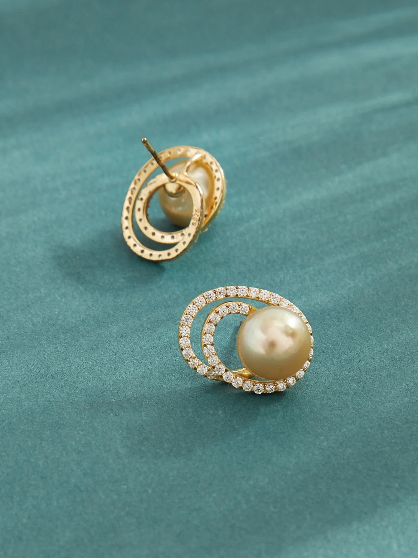 Double Halo South Sea Golden Pearl Earrings