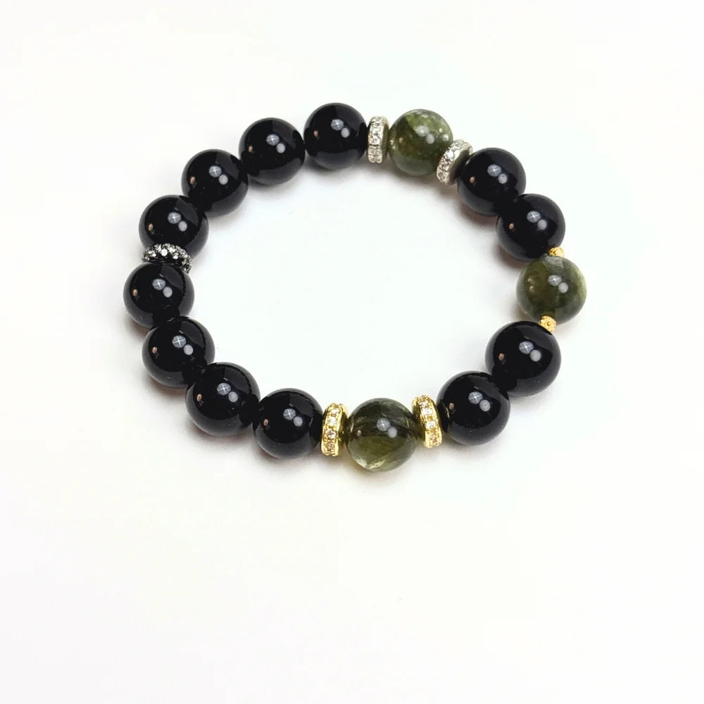 Obsidian & Green Lepidolite Grounding Bracelet