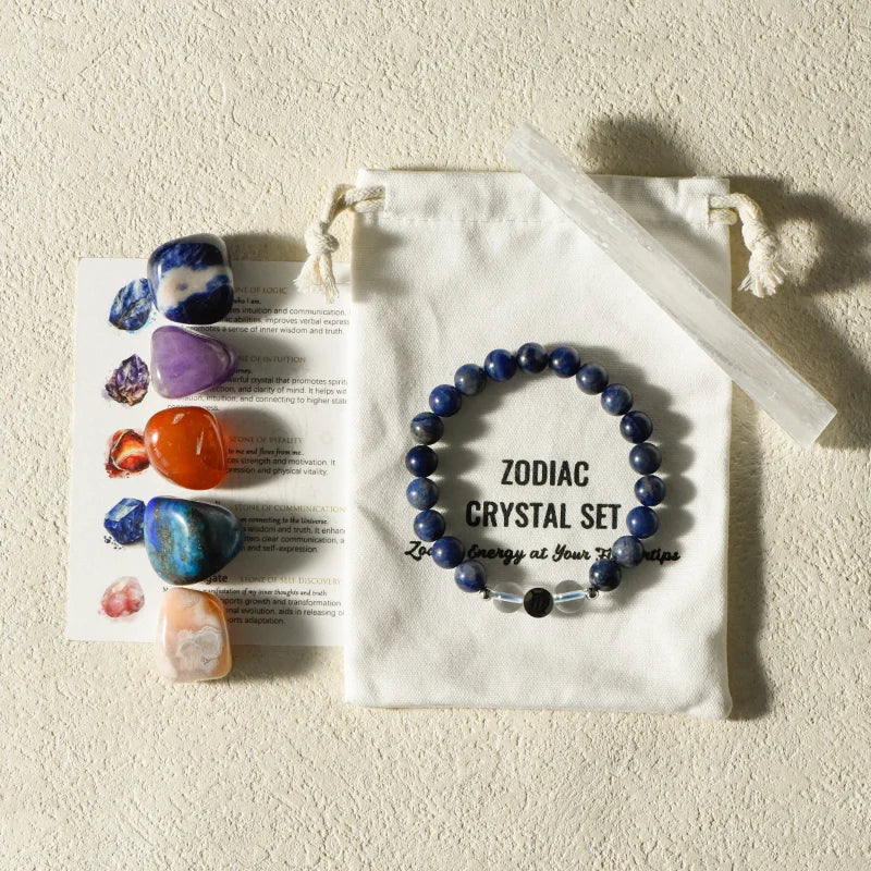 Zodiac Healing Stone Bracelet Set with Crystal Stones