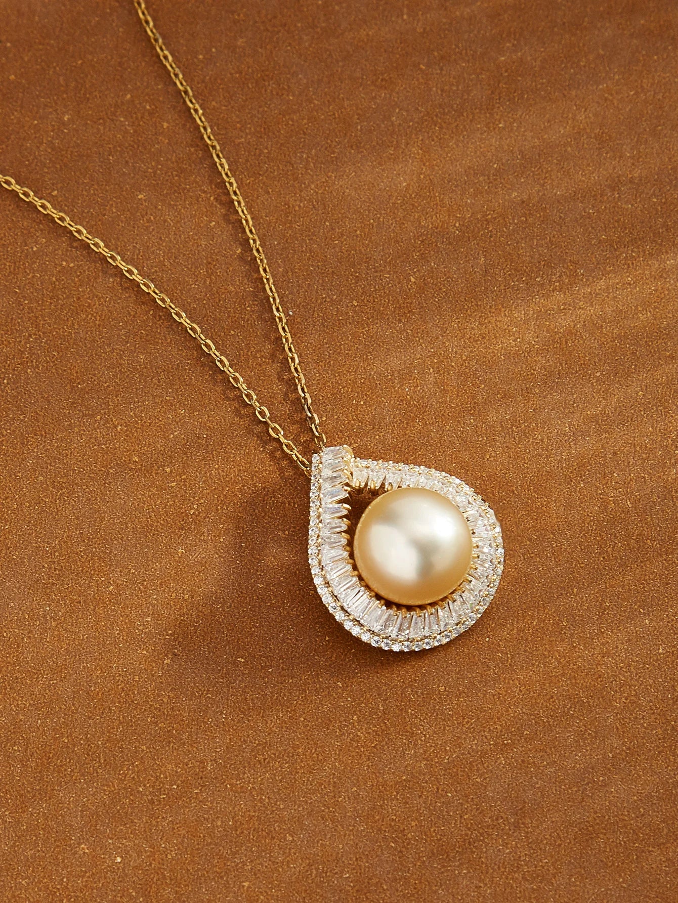 Teardrop South Sea Golden Pearl Pendant Necklace