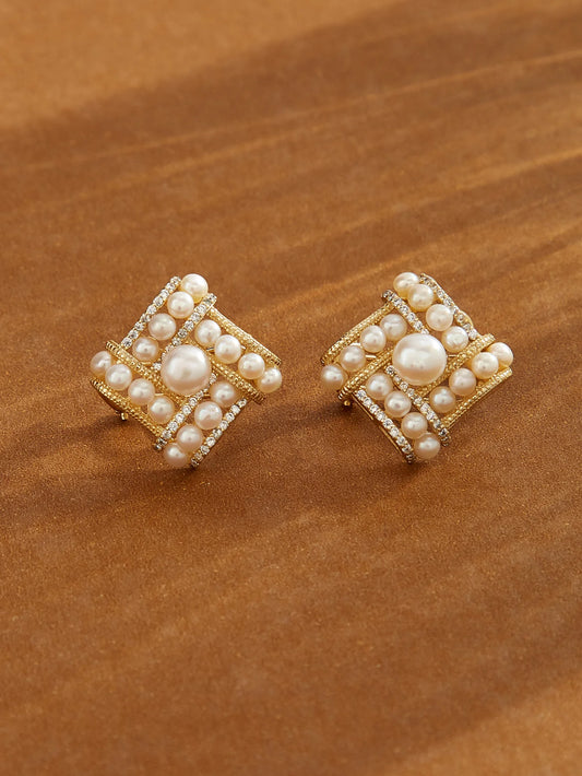Lustre Mosaic Freshwater White Pearl Studs