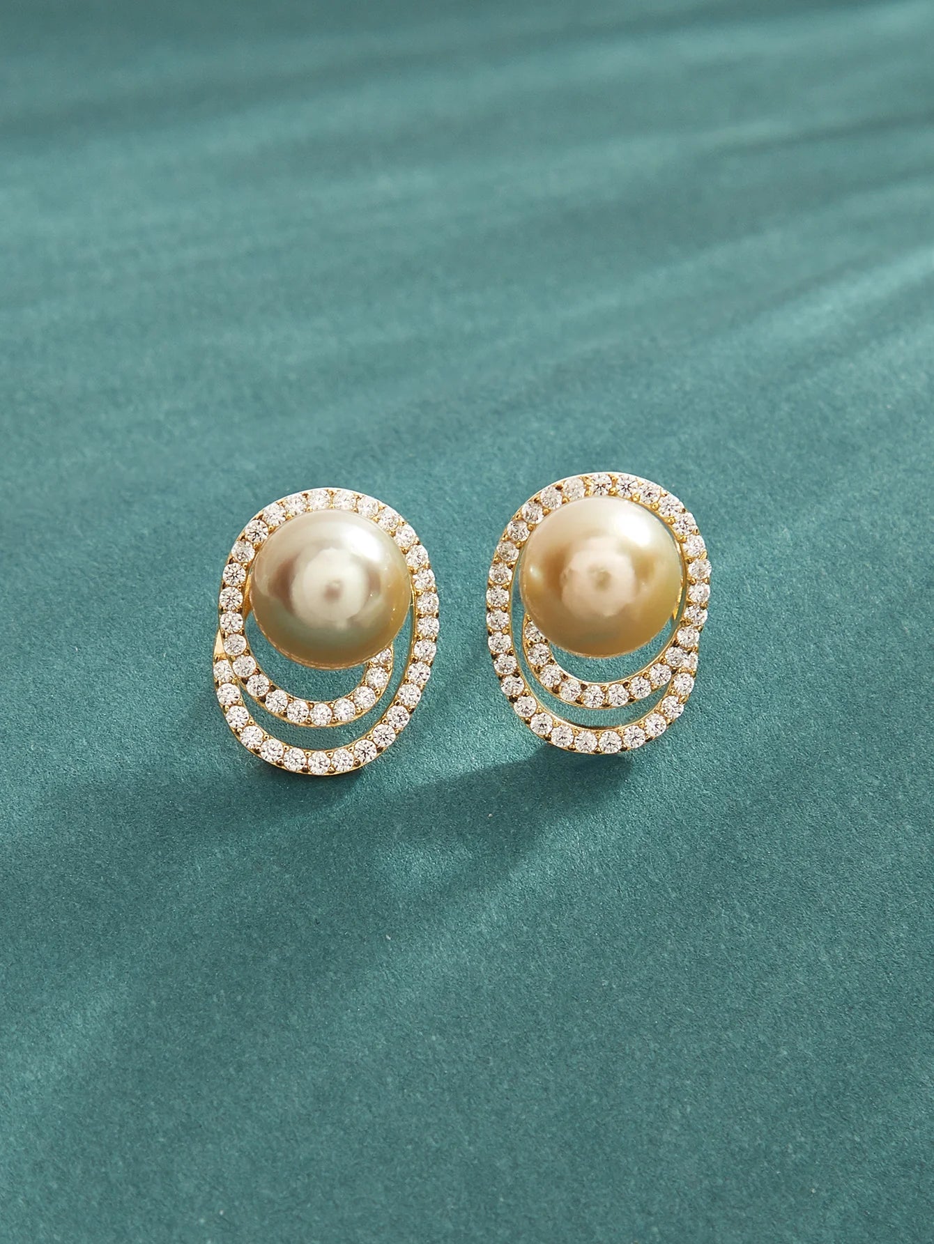 Double Halo South Sea Golden Pearl Earrings