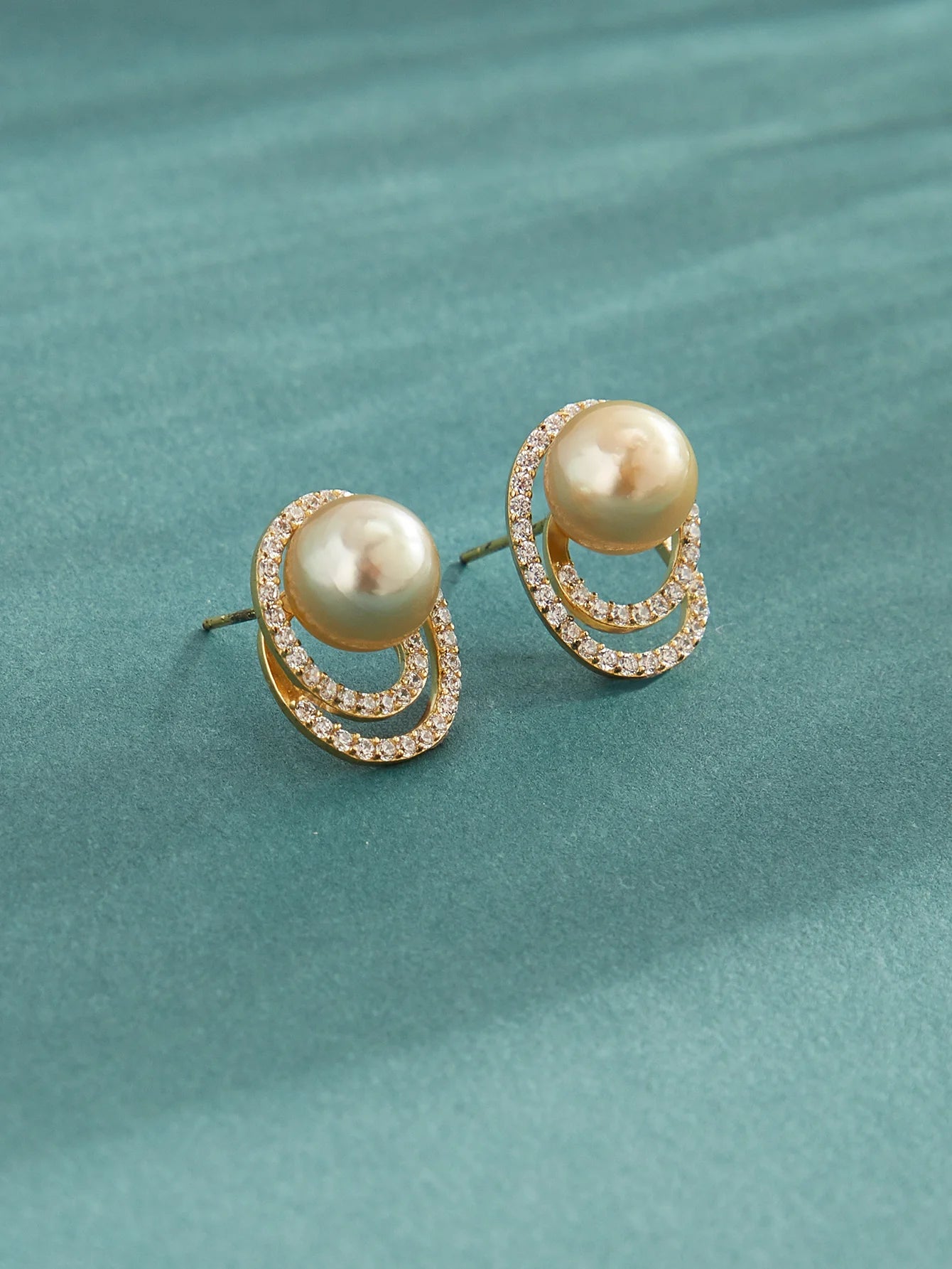 Double Halo South Sea Golden Pearl Earrings