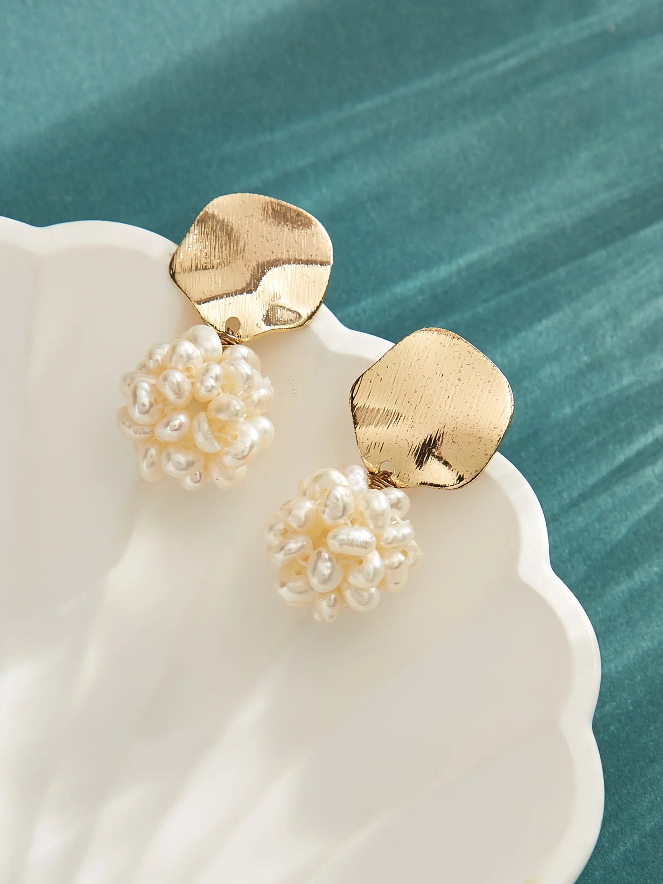 Cluster Drop Freshwater White Pearl Earrings