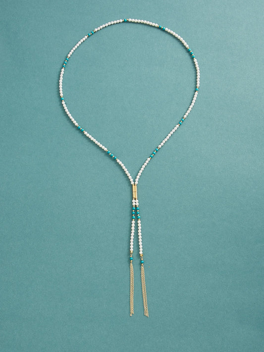 Beaded Tassel Freshwater White Pearl Necklace