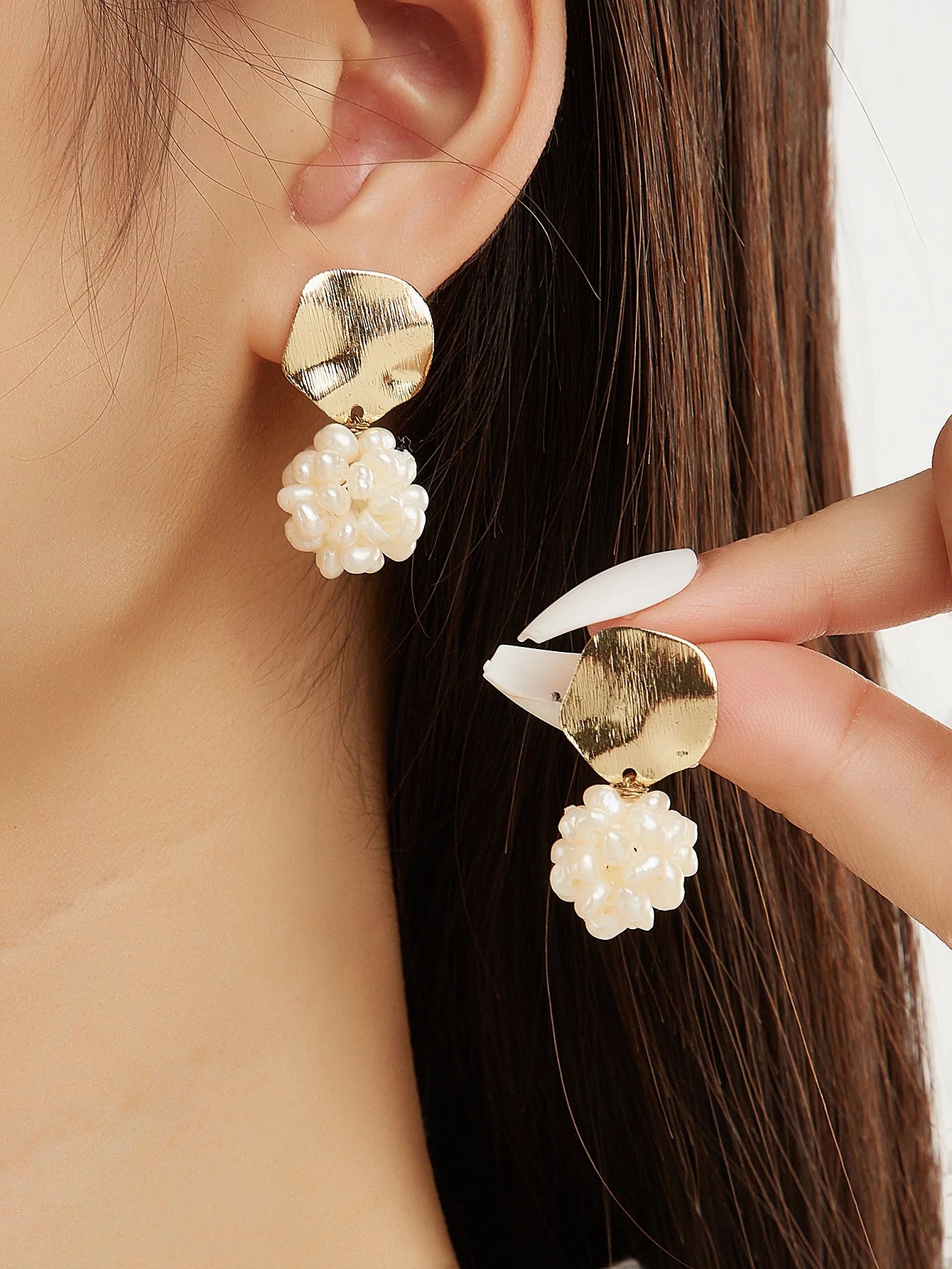 Cluster Drop Freshwater White Pearl Earrings