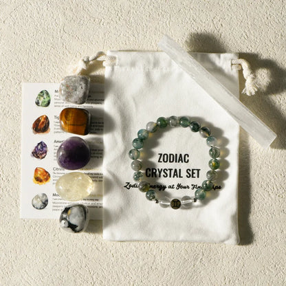 Zodiac Healing Stone Bracelet Set with Crystal Stones